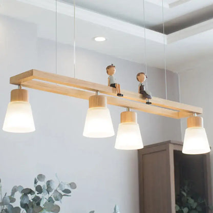 Modern natural wood rectangle island pendant light kitchen with figures