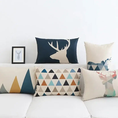 Modern navy & beige geometric elk pillow cover 30x50cm living room