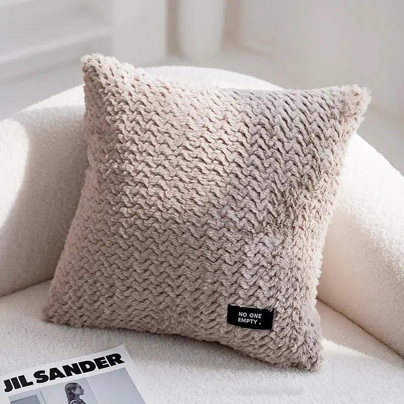 Modern neutral geometric texture plush cushion cover living room