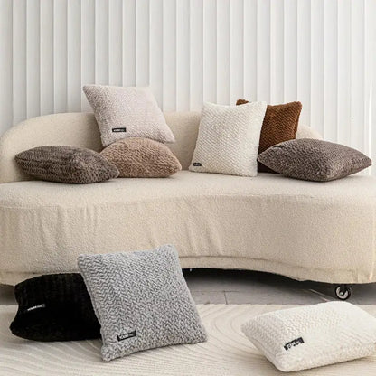 Modern neutral geometric texture plush cushion cover living room