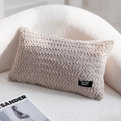 Modern neutral geometric texture plush cushion cover living room