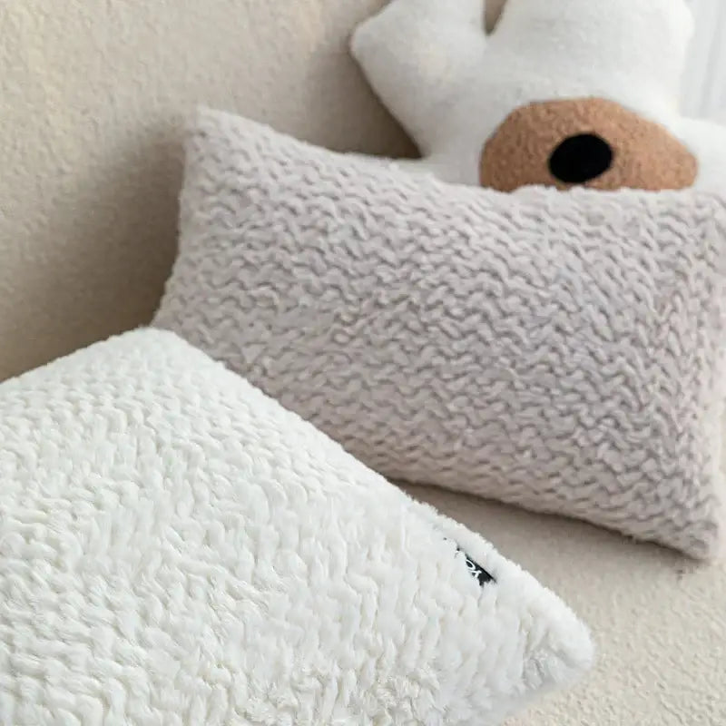 Modern neutral geometric texture plush cushion cover living room