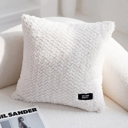 Modern neutral geometric texture plush cushion cover living room