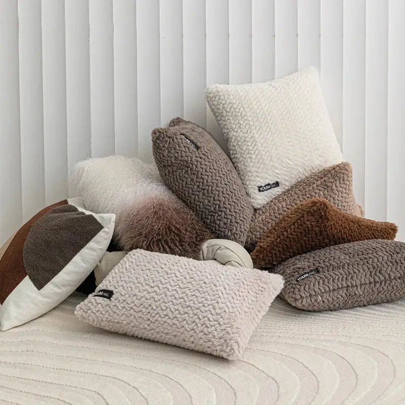 Modern neutral geometric texture plush cushion cover living room