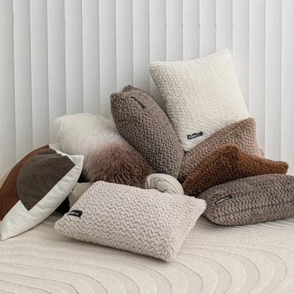 Modern neutral geometric texture plush cushion cover living room