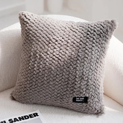 Modern neutral geometric texture plush cushion cover living room
