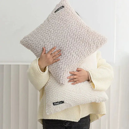 Modern neutral geometric texture plush cushion cover living room