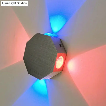 Modern nickel finish octagonal wall sconce with red & blue led light