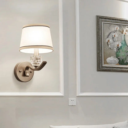 DecorBites™ Modern Nickle Finish Wall Sconce Light with Conic Fabric Shade - Ideal for Hallway