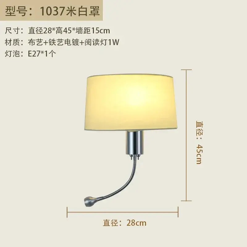 Modern nordic beige elegant fabric wall lamp bedroom reading light