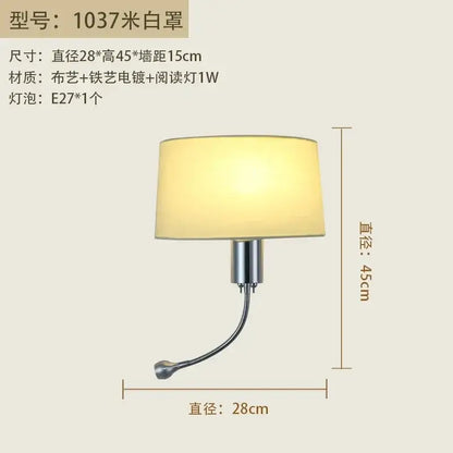 Modern nordic beige elegant fabric wall lamp bedroom reading light