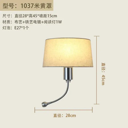 Modern nordic beige elegant fabric wall lamp bedroom reading light