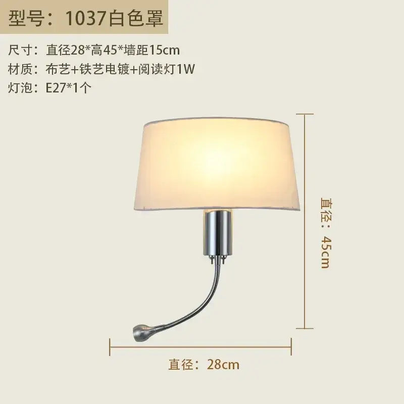 Modern nordic beige elegant fabric wall lamp bedroom reading light