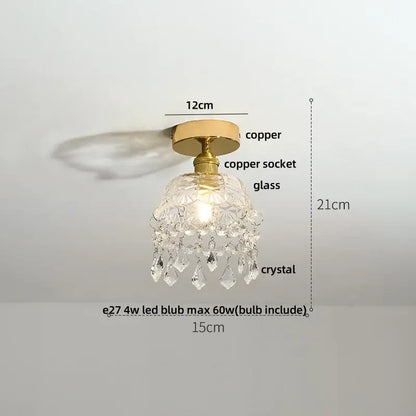 Modern nordic brass and diamond glass led ceiling light bedroom
