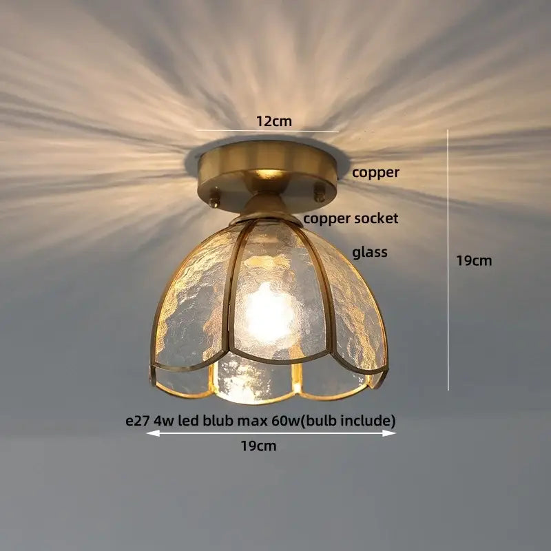 Modern nordic brass and diamond glass led ceiling light bedroom