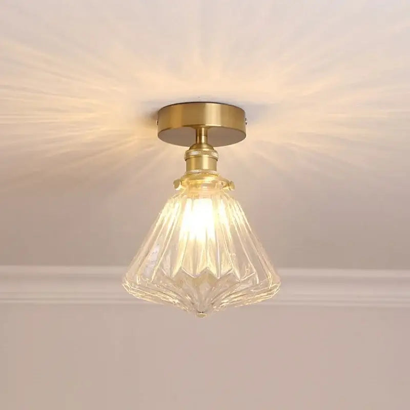 Modern nordic brass and diamond glass led ceiling light bedroom