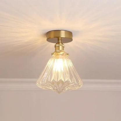 Modern nordic brass and diamond glass led ceiling light bedroom
