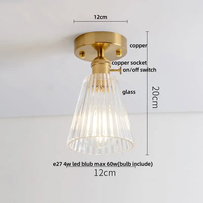 Modern nordic brass and diamond glass led ceiling light bedroom