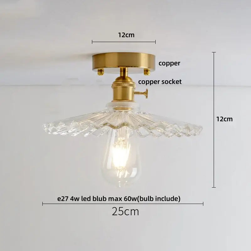 Modern nordic brass and diamond glass led ceiling light bedroom