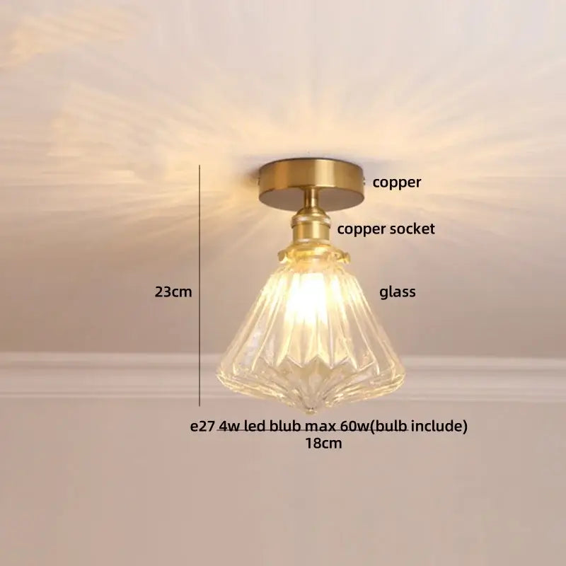 Modern nordic brass and diamond glass led ceiling light bedroom