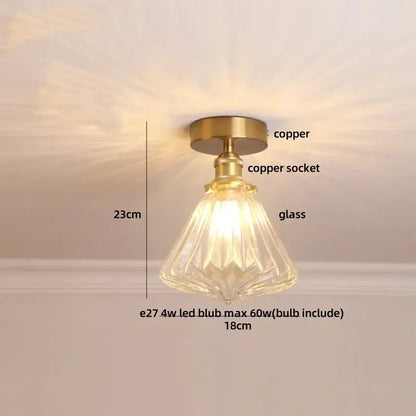 Modern nordic brass and diamond glass led ceiling light bedroom