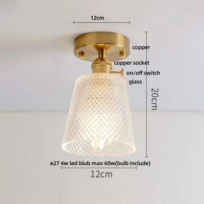 Modern nordic brass and diamond glass led ceiling light bedroom