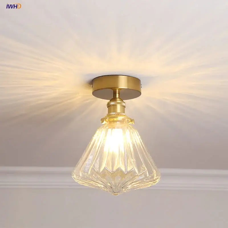 Modern nordic brass and diamond glass led ceiling light bedroom
