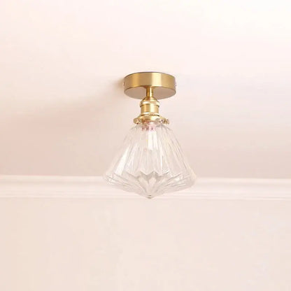 Modern nordic brass and diamond glass led ceiling light bedroom