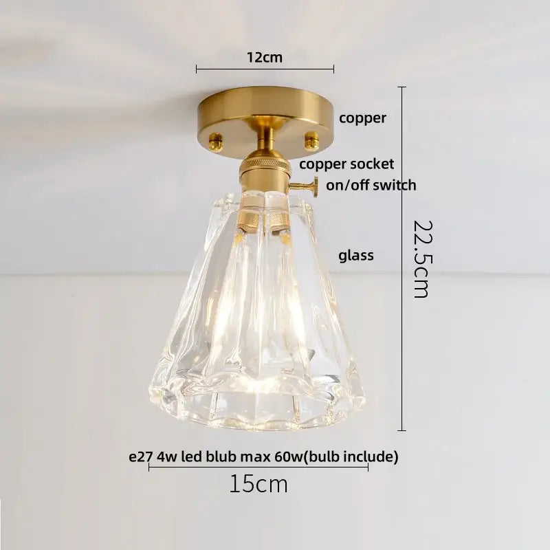 Modern nordic brass and diamond glass led ceiling light bedroom