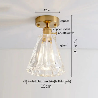 Modern nordic brass and diamond glass led ceiling light bedroom