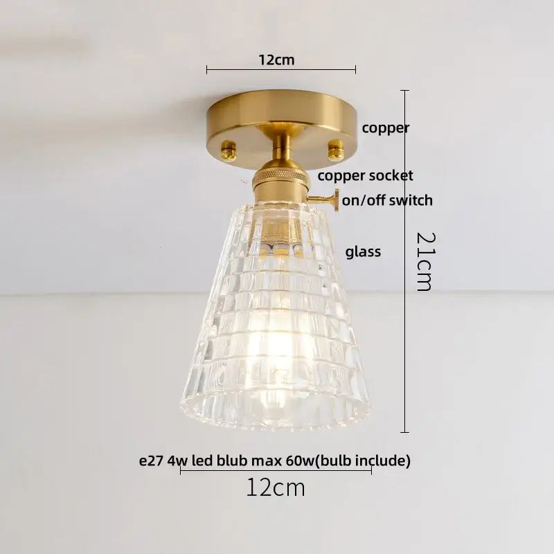 Modern nordic brass and diamond glass led ceiling light bedroom