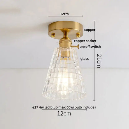 Modern nordic brass and diamond glass led ceiling light bedroom