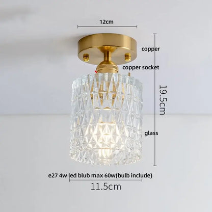Modern nordic brass and diamond glass led ceiling light bedroom