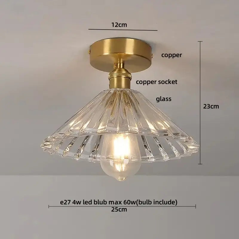 Modern nordic brass and diamond glass led ceiling light bedroom