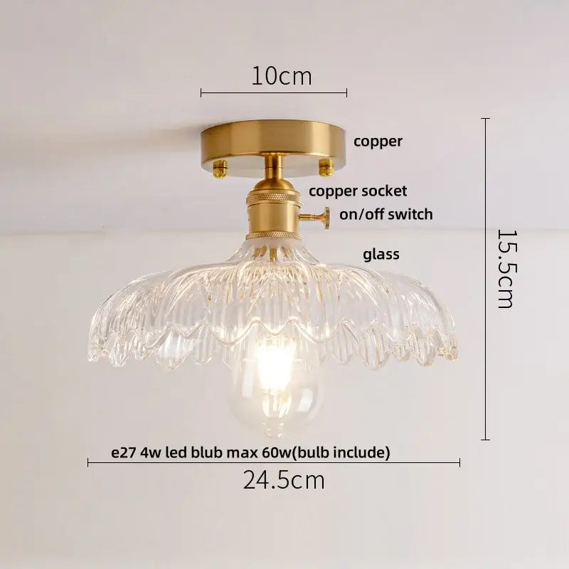 Modern nordic brass and diamond glass led ceiling light bedroom