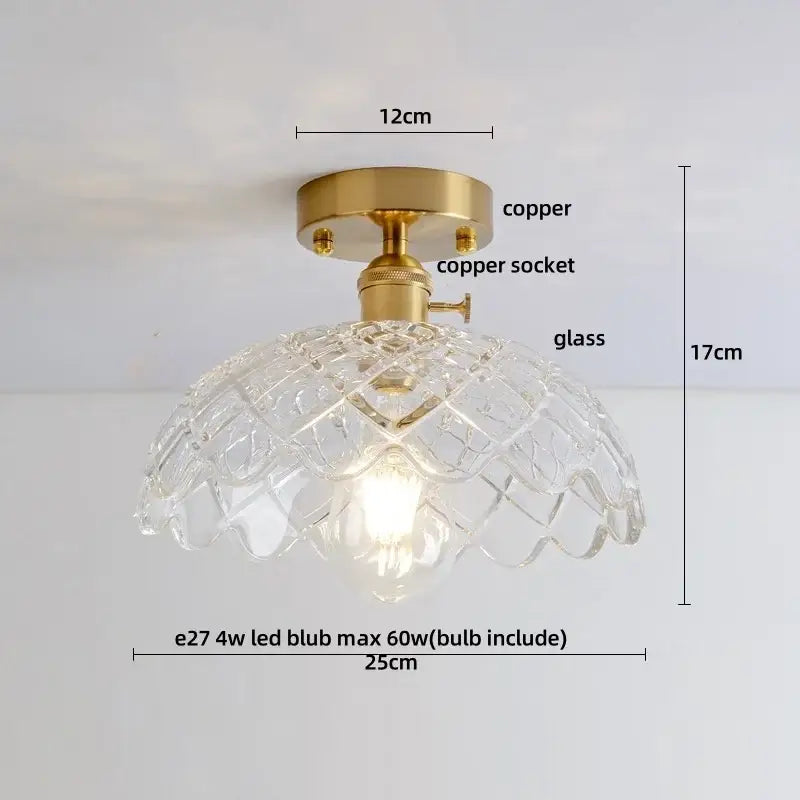 Modern nordic brass and diamond glass led ceiling light bedroom