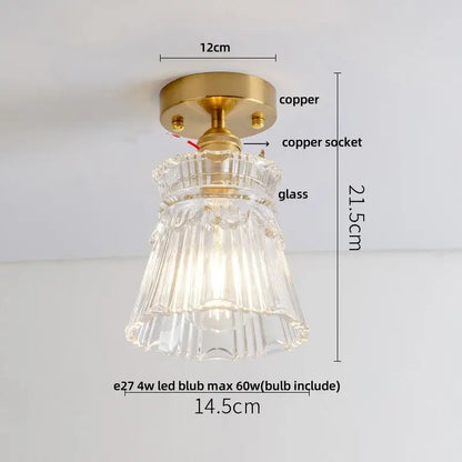 Modern nordic brass and diamond glass led ceiling light bedroom