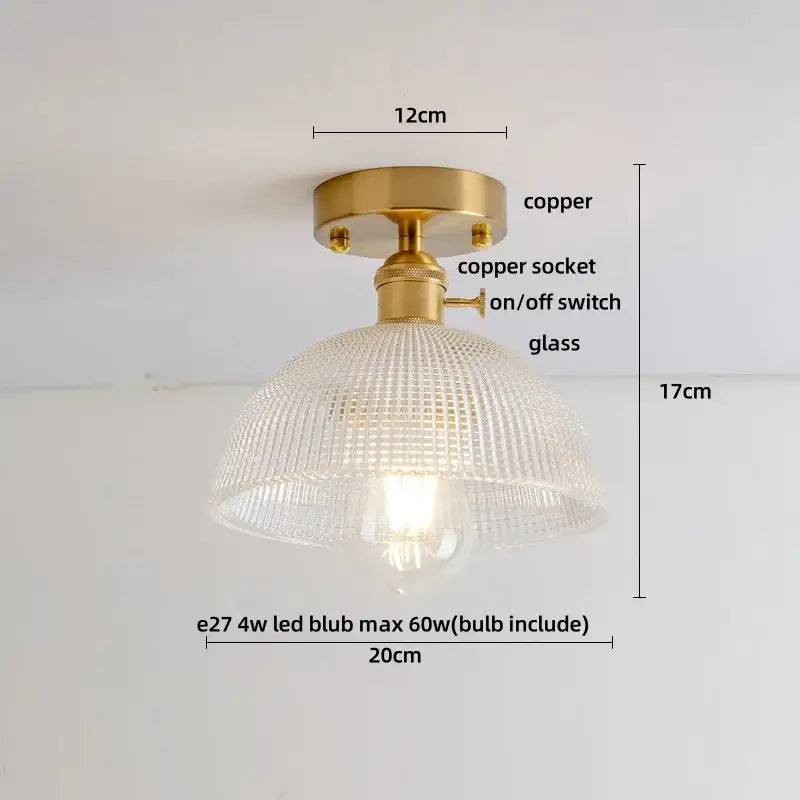 Modern nordic brass and diamond glass led ceiling light bedroom