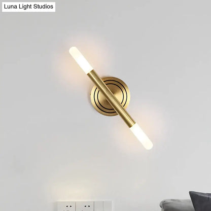 Modern nordic brass finish wall sconce bedroom slim tube lamp