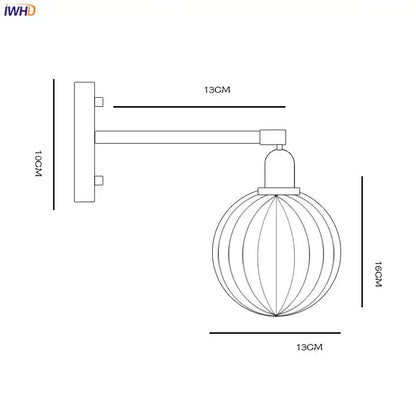 Modern nordic brass glass ball wall lamp bedroom ribbed sconce