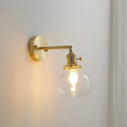 Modern nordic brass glass ball wall lamp bedroom ribbed sconce
