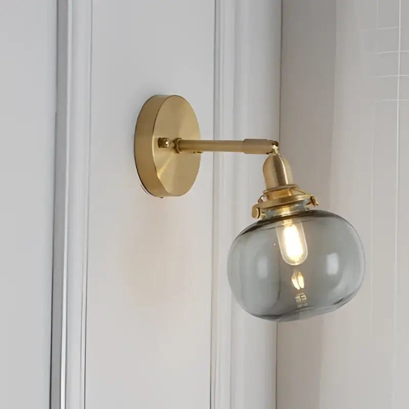 Modern nordic brass glass ball wall lamp bedroom ribbed sconce