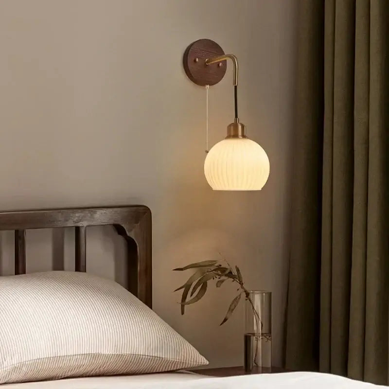 Modern nordic copper adjustable led wall light bedroom glass globe
