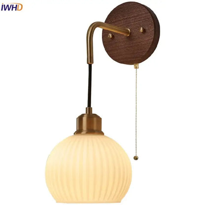 Modern nordic copper adjustable led wall light bedroom glass globe
