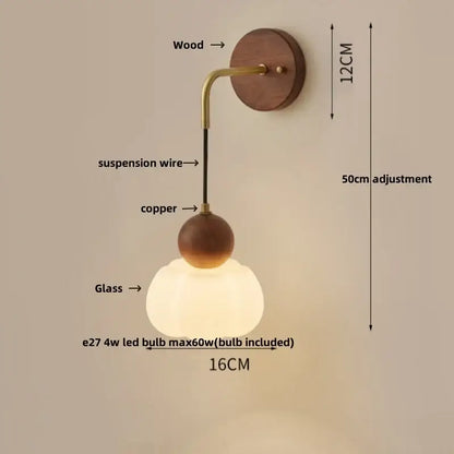 Modern nordic copper adjustable led wall light bedroom glass globe