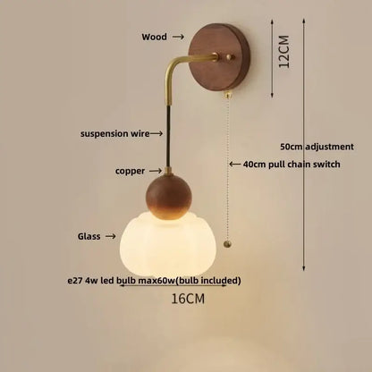 Modern nordic copper adjustable led wall light bedroom glass globe