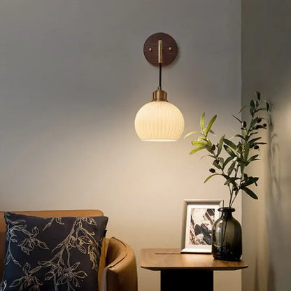 Modern nordic copper adjustable led wall light bedroom glass globe