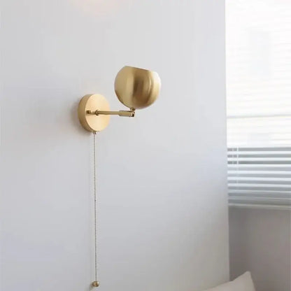 Modern nordic copper wall light bedroom sconce with pull chain switch