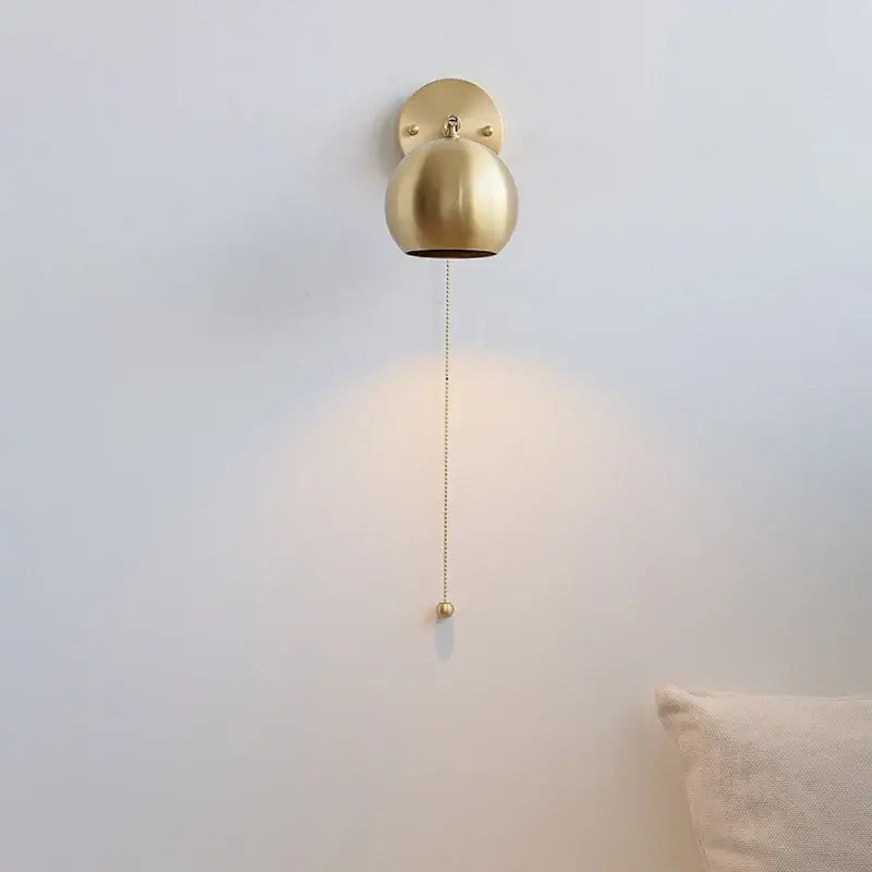 Modern nordic copper wall light bedroom sconce with pull chain switch
