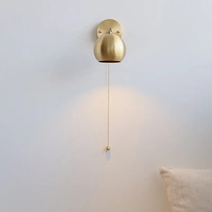 Modern nordic copper wall light bedroom sconce with pull chain switch